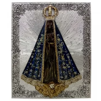 Nossa Senhora Aparecida Sobreposição - Dimensões: 70 x 60 x 5 cm - Peça sob Encomenda